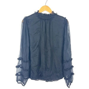 Ann Taylor Sheer Black Blouse Sz L Ruffles Witchy Whimsygoth Fairy Grunge Boho